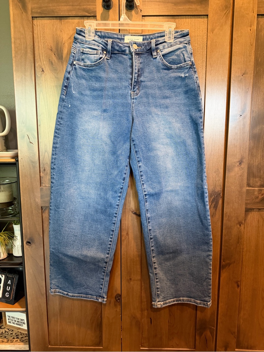 High-Rise Cropped Barrel Jeans in Mid Blue